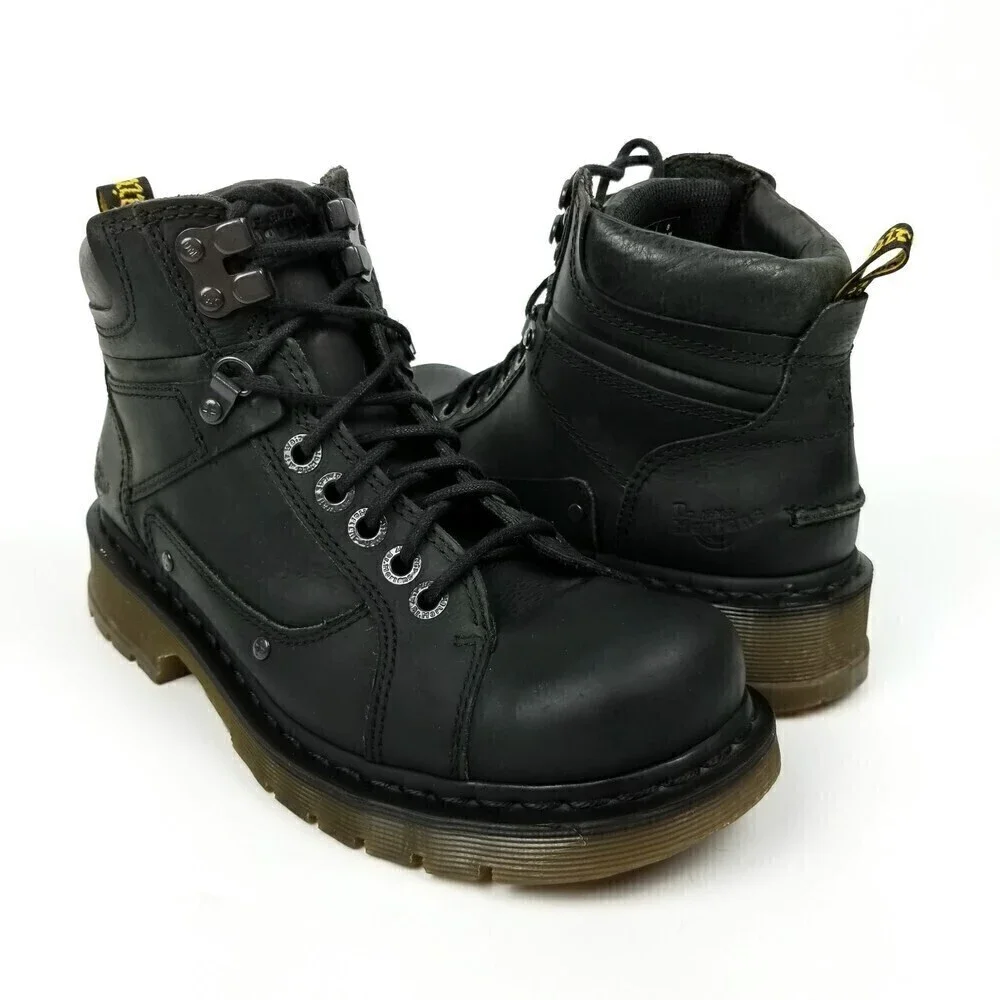 Dr. Martens Soren Moto Biker Black Stud Hiking Leather Ankle Boots Mens 9 Black